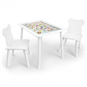 Детский комплект стол и два стула Мишка Rolti Baby с накладкой Алфавит (белая столешница/белое сиденье/белые ножки) в Пойковском - poikovskii.ok-mebel.com | фото