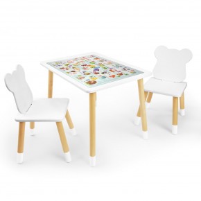 Детский комплект стол и два стула Мишка Rolti Baby с накладкой Алфавит (белая столешница/белое сиденье/береза ножки) в Пойковском - poikovskii.ok-mebel.com | фото