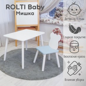 Детский комплект стол и стул «Мишка» Rolti Baby  (голубая столешница/голубое сиденье/белые ножки) в Пойковском - poikovskii.ok-mebel.com | фото