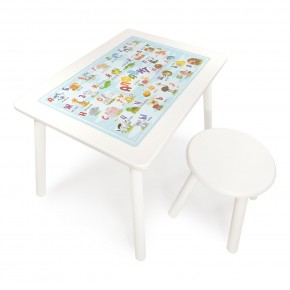 Детский комплект стол и табурет круглый Rolti Baby с накладкой Алфавит (белая столешница/белое сиденье/белые ножки) в Пойковском - poikovskii.ok-mebel.com | фото
