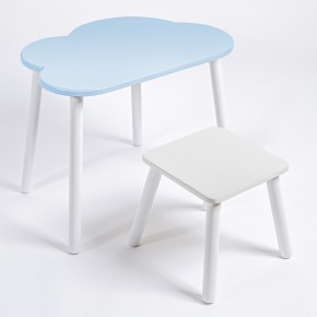 Детский комплект стол ОБЛАЧКО  и табурет Rolti Baby (голубая столешница/белое сиденье/белые ножки) в Пойковском - poikovskii.ok-mebel.com | фото 1
