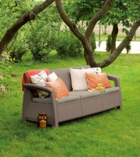 Диван пластиковый Корфу Макс (Corfu love seat max) капучино - песок в Пойковском - poikovskii.ok-mebel.com | фото 2
