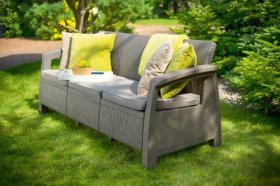 Диван пластиковый Корфу Макс (Corfu love seat max) капучино - песок в Пойковском - poikovskii.ok-mebel.com | фото 4