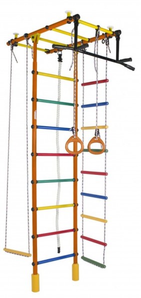 ДСК Атлант оранжевый радуга: турник, кольца, канат, трапеция, веревочная лестница в Пойковском - poikovskii.ok-mebel.com | фото