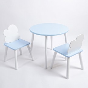 Комплект детский стол КРУГЛЫЙ и два стула ОБЛАЧКО ROLTI Baby (голубая столешница/голубое сиденье/белые ножки) в Пойковском - poikovskii.ok-mebel.com | фото