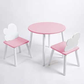 Комплект детский стол КРУГЛЫЙ и два стула ОБЛАЧКО ROLTI Baby (розовая столешница/розовое сиденье/белые ножки) в Пойковском - poikovskii.ok-mebel.com | фото