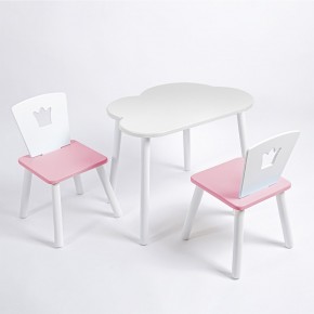 Комплект детский стол ОБЛАЧКО и два стула КОРОНА ROLTI Baby (белая столешница/розовое сиденье/белые ножки) в Пойковском - poikovskii.ok-mebel.com | фото
