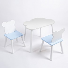 Комплект детский стол ОБЛАЧКО и два стула МИШКА ROLTI Baby (белая столешница/голубое сиденье/белые ножки) в Пойковском - poikovskii.ok-mebel.com | фото