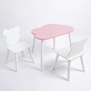 Комплект детский стол ОБЛАЧКО и два стула МИШКА ROLTI Baby (розовый столешница/белое сиденье/белые ножки) в Пойковском - poikovskii.ok-mebel.com | фото