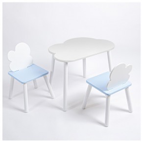 Комплект детский стол ОБЛАЧКО и два стула ОБЛАЧКО ROLTI Baby (белая столешница/голубое сиденье/белые ножки) в Пойковском - poikovskii.ok-mebel.com | фото