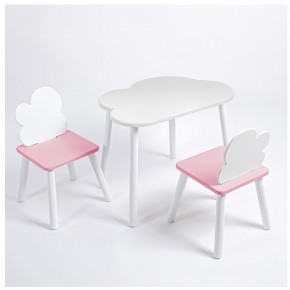 Комплект детский стол ОБЛАЧКО и два стула ОБЛАЧКО ROLTI Baby (белая столешница/розовый сиденье/белые ножки) в Пойковском - poikovskii.ok-mebel.com | фото