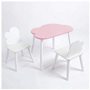 Комплект детский стол ОБЛАЧКО и два стула ОБЛАЧКО ROLTI Baby (розовая столешница/белое сиденье/белые ножки) в Пойковском - poikovskii.ok-mebel.com | фото