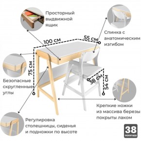Комплект растущий стол и стул 38 попугаев «Вуди» (Белый, Без покрытия) в Пойковском - poikovskii.ok-mebel.com | фото
