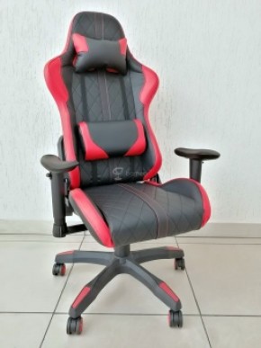 Кресло геймерское Barneo K-52 (черная экокожа красные вставки) в Пойковском - poikovskii.ok-mebel.com | фото