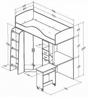 Кровать-чердак "Теремок-1" Дуб молочный/Орех в Пойковском - poikovskii.ok-mebel.com | фото 2