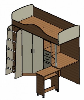 Кровать-чердак "Теремок-1" Дуб молочный/Орех в Пойковском - poikovskii.ok-mebel.com | фото 3