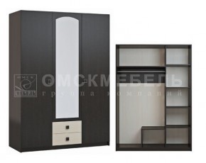 Шкаф 3-х дверный с 2 ящиками с зеркалом Шк51 МС Люсси (венге/дуб девон) в Пойковском - poikovskii.ok-mebel.com | фото
