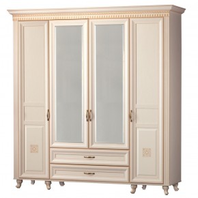 Шкаф для одежды 4-дверный с зеркалом №493 Марлен кремовый белый в Пойковском - poikovskii.ok-mebel.com | фото 1