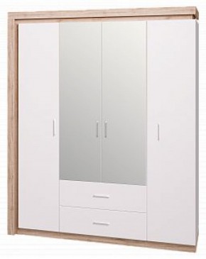 Шкаф для одежды с ящиками 4-х створчатый с зеркалом Люмен 16 в Пойковском - poikovskii.ok-mebel.com | фото 1