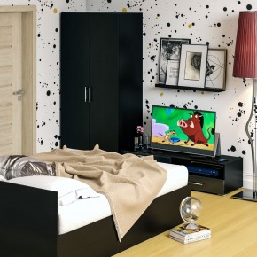 Спальня Стандарт 3-1600, цвет венге/фасады ТВ тумбы МДФ чёрный глянец, сп.м. 1600х2000 мм., без матраса, основание есть в Пойковском - poikovskii.ok-mebel.com | фото 5